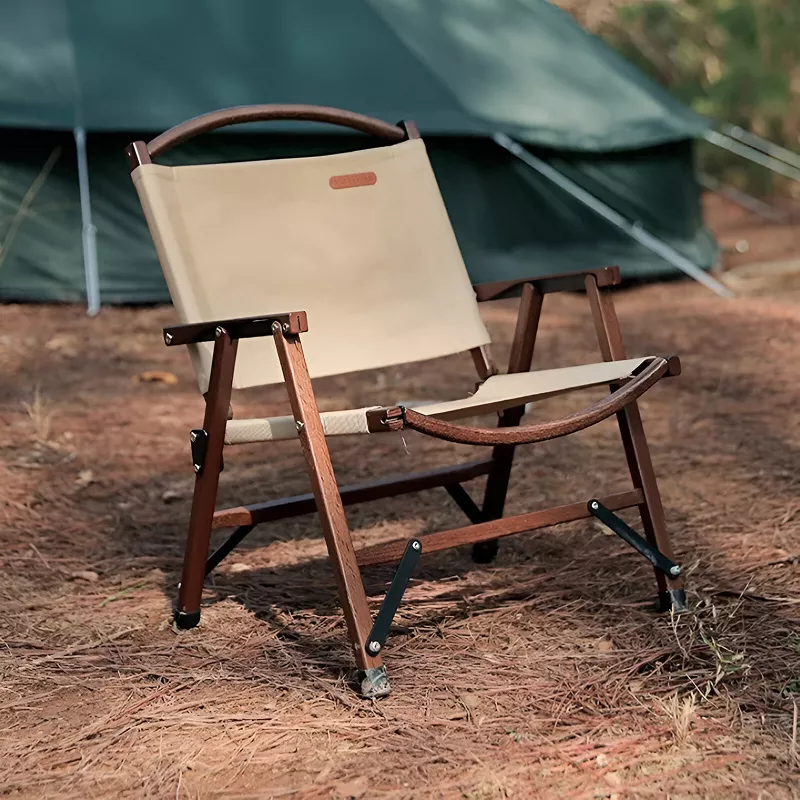 Portable Oak Wood Folding Camping Chair - Image 2