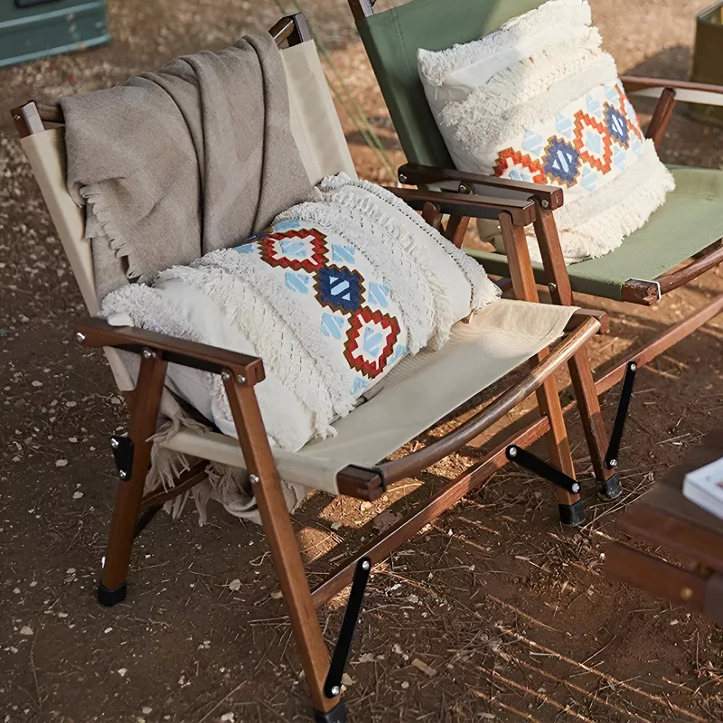 Portable Oak Wood Folding Camping Chair - Image 3