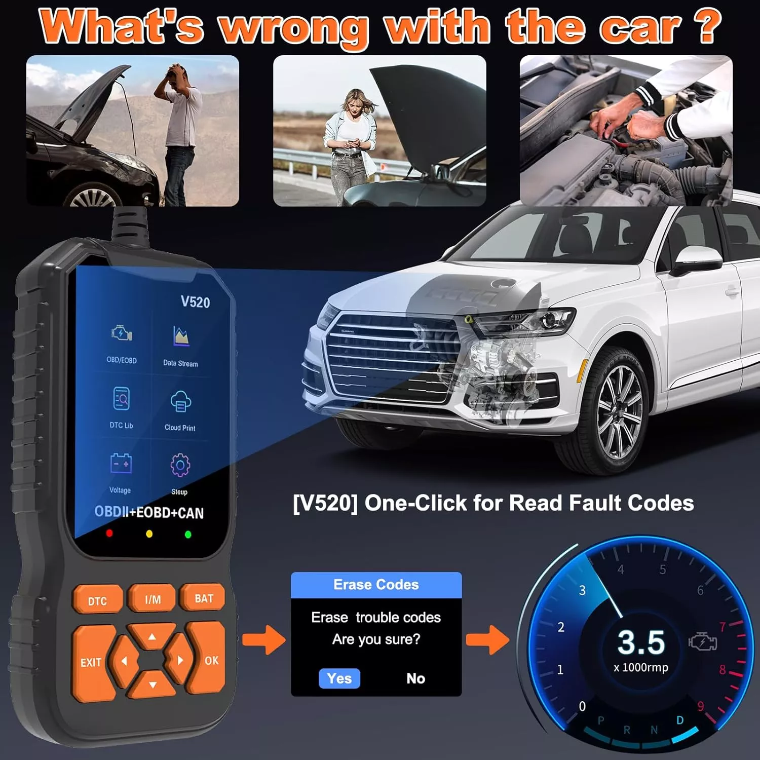 V520 OBD2 Car Diagnostic Scanner with Cloud Printing & Live Data Streaming - Image 3