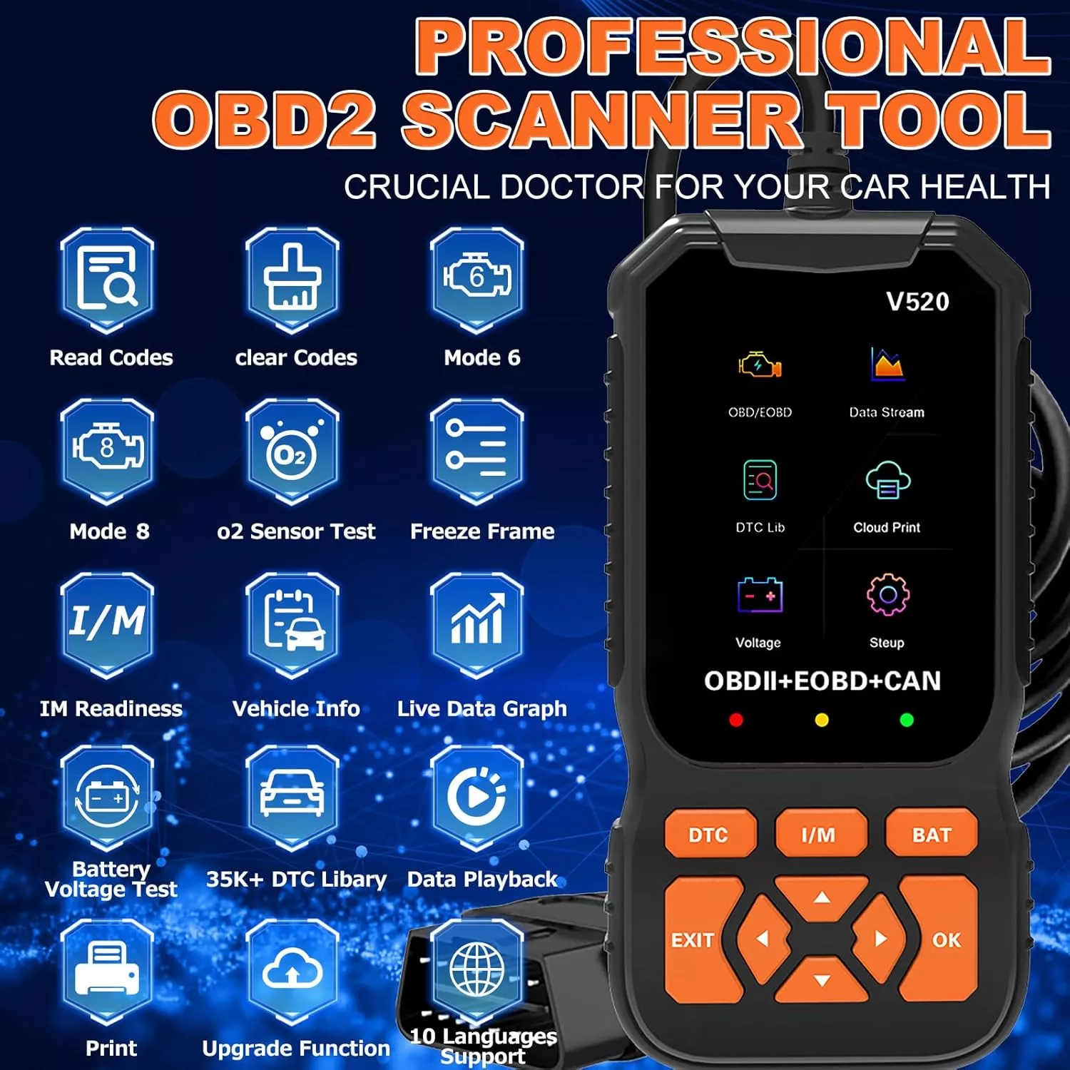 V520 OBD2 Car Diagnostic Scanner with Cloud Printing & Live Data Streaming - Image 2