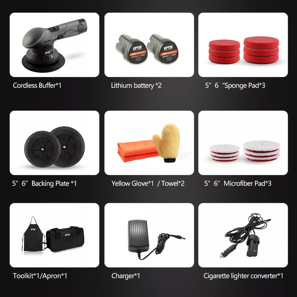 12V Cordless Dual Action Polisher Kit for Car Waxing and Polishing - Variable Speed, 2 Batteries - Image 3