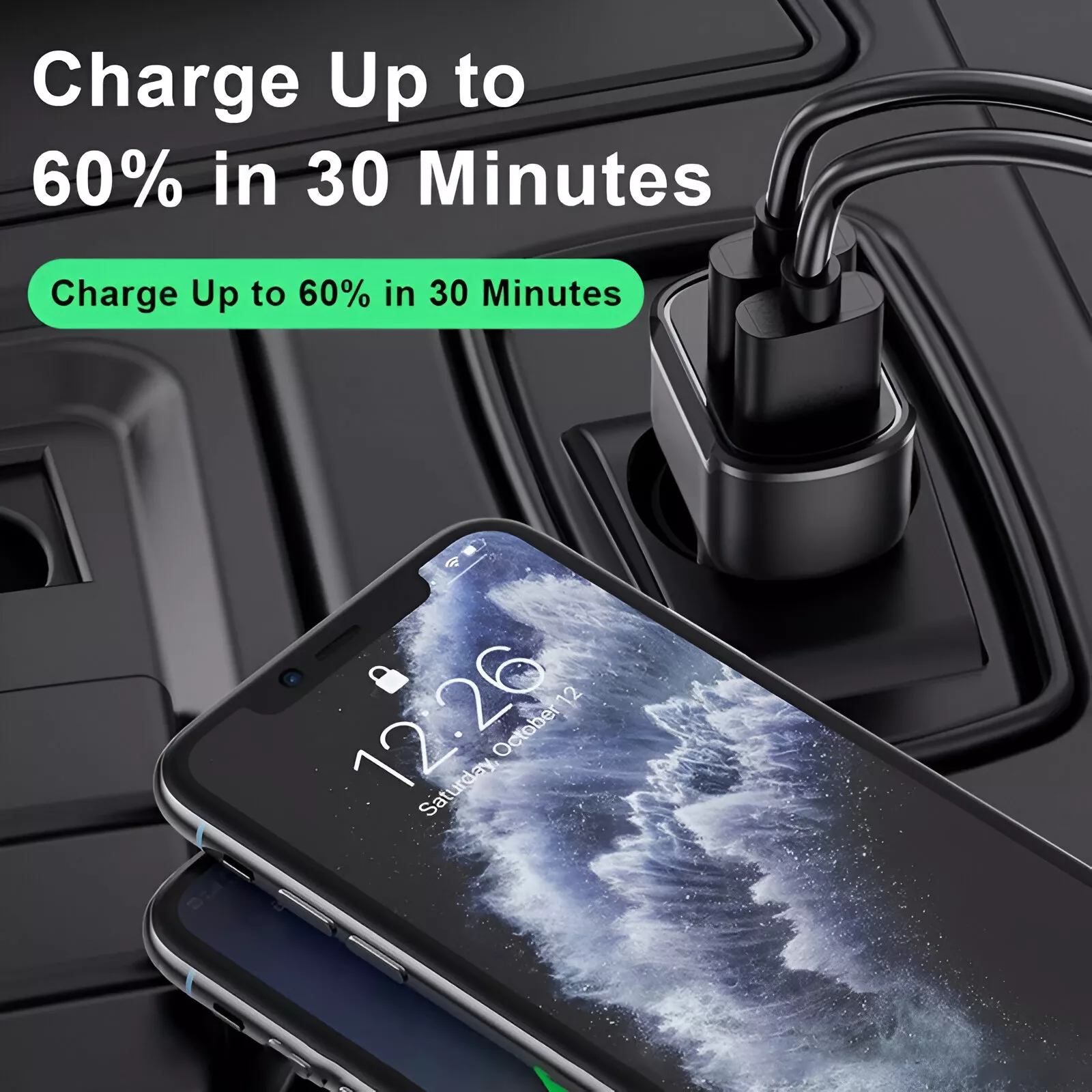 65W 3-Port PD Car Charger Fast Charging Mobile Phone Adapter - Image 3