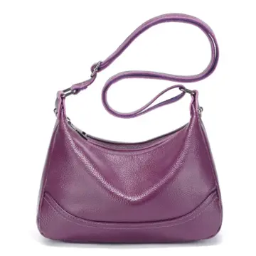 Vintage Purple Tan Leather Crossbody Hobo Bag for Women