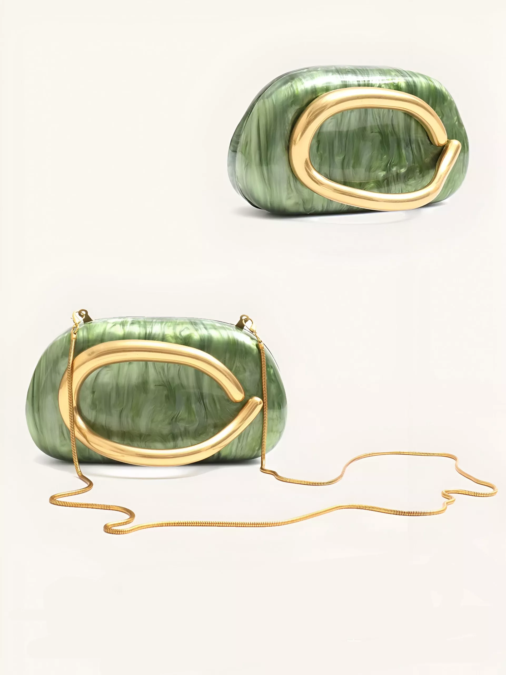 Luxury Acrylic Evening Clutch with Metal Chain Handle - Image 2