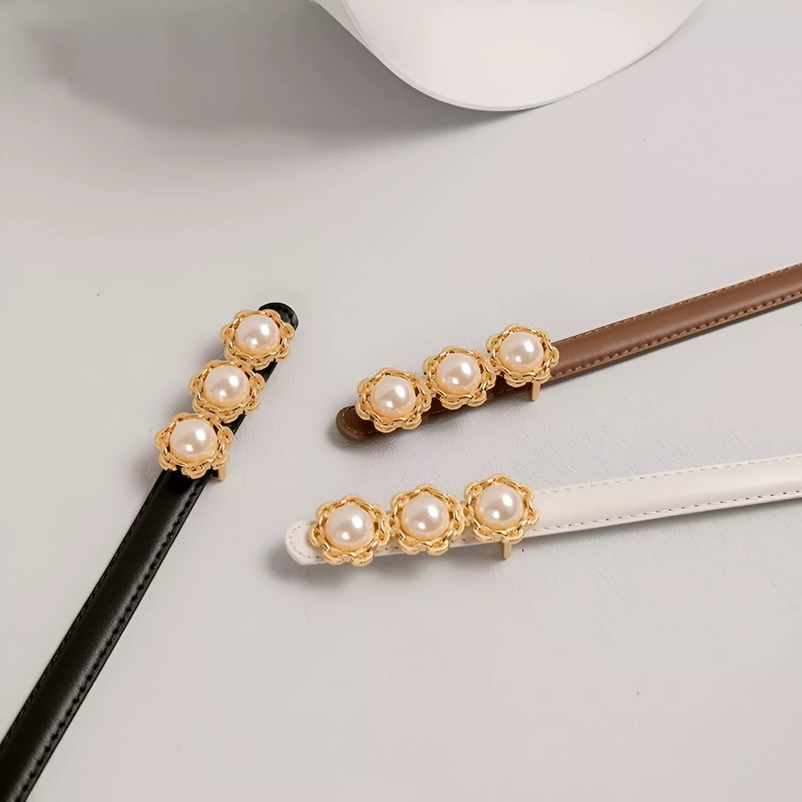 Elegant Pearl Women's Thin Genuine Leather Belt – Stylish Waistband for Dresses & Jeans - Image 5