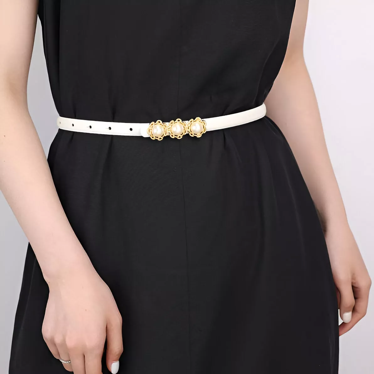 Elegant Pearl Women's Thin Genuine Leather Belt – Stylish Waistband for Dresses & Jeans - Image 3