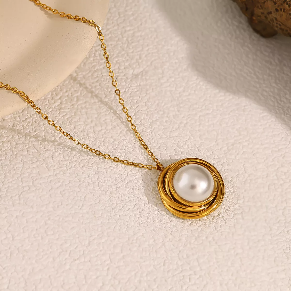 Luxury Stainless Steel Pearl Pendant Necklace for Women - 18K Gold Plated, Trendy & Tarnish Free - Image 4