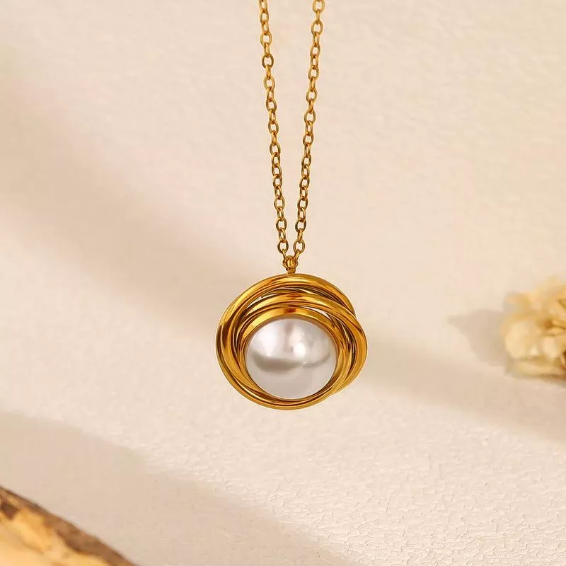 Luxury Stainless Steel Pearl Pendant Necklace for Women - 18K Gold Plated, Trendy & Tarnish Free