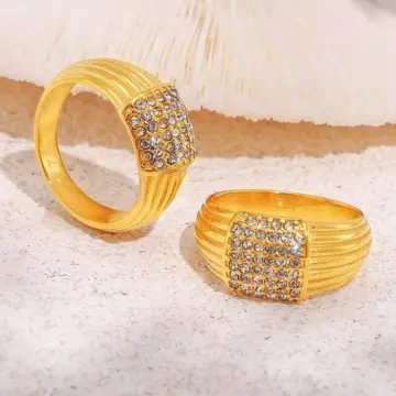 18k Gold Plated Stainless Steel Multi-Line Textured Ring