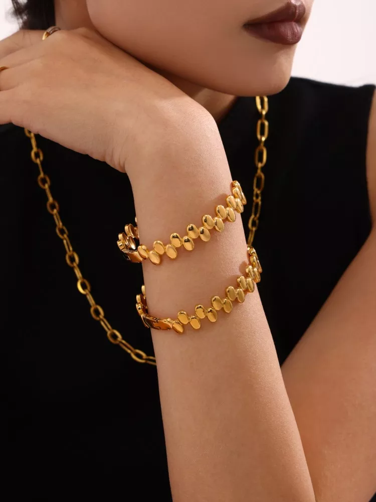 Fashion Oval Beads Stainless Steel Openable Cuff Bracelet - Image 3