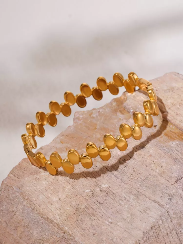 Fashion Oval Beads Stainless Steel Openable Cuff Bracelet - Image 5