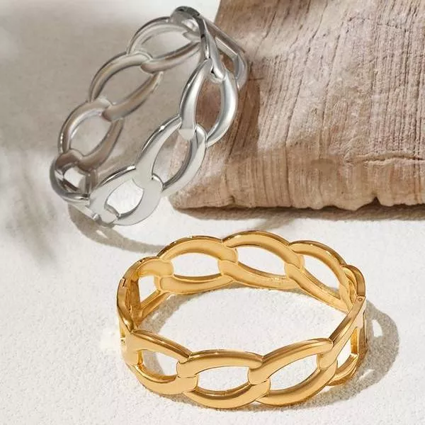 18K Gold Plated Stainless Steel Link Chain Cuff Bracelet