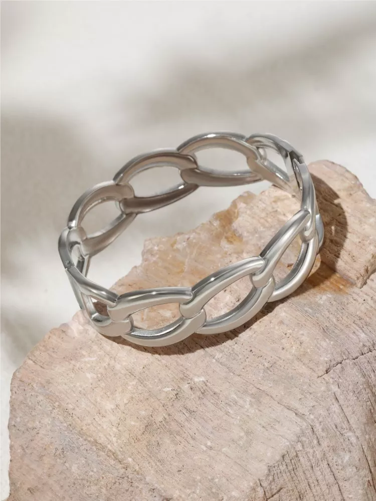 18K Gold Plated Stainless Steel Link Chain Cuff Bracelet - Image 6