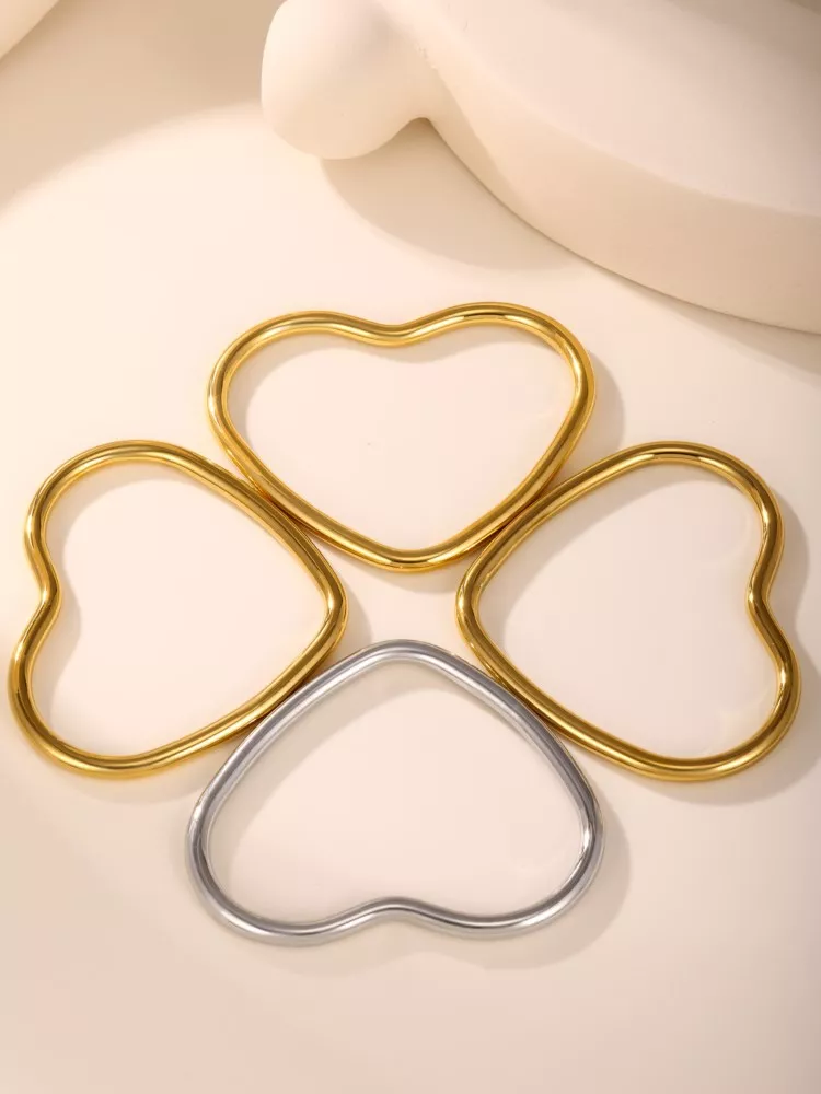 Minimalist Heart Shaped Bracelet for Women - Stainless Steel 18k Gold Plated Bangle - Image 2
