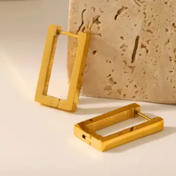 18K Gold Plated Stainless Steel Rectangle Hoop Earrings