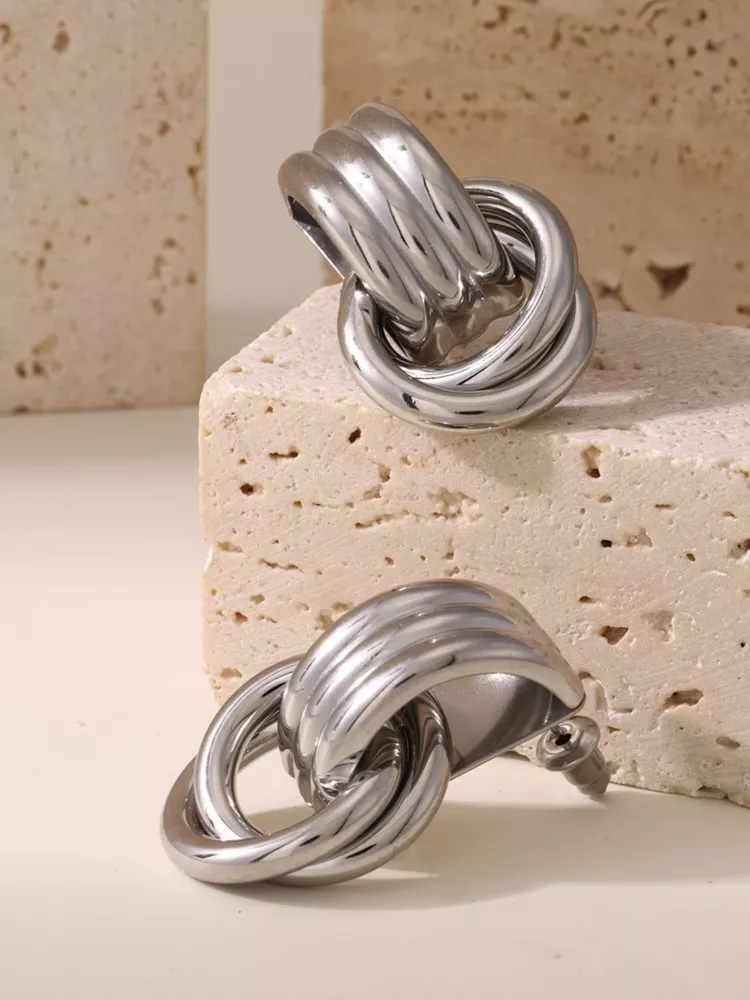 18K Gold Plated Stainless Steel Two Circles Dangle Earrings - Image 7