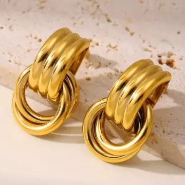 18K Gold Plated Stainless Steel Two Circles Dangle Earrings