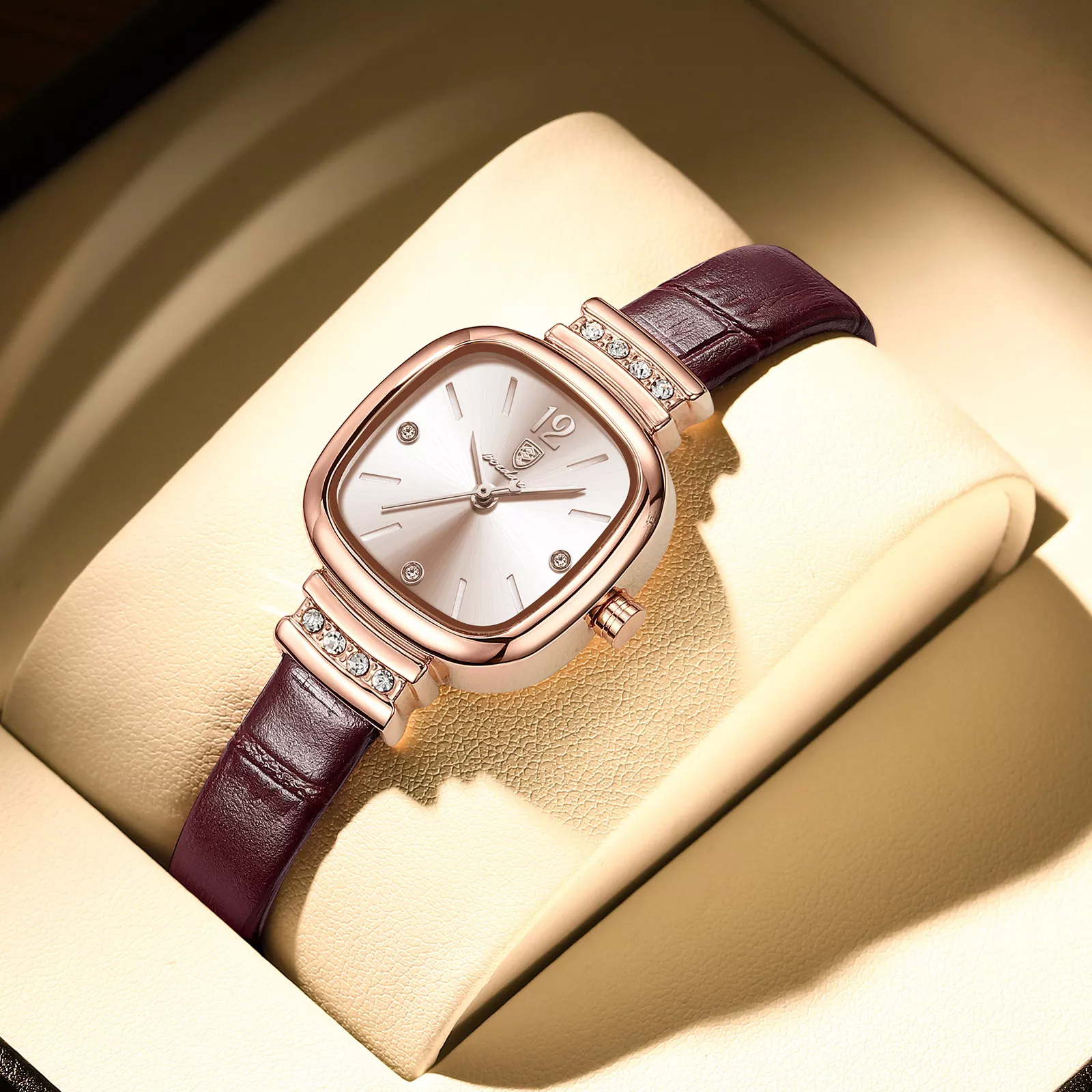Luxury Square Diamond Leather Quartz Watch for Women - Image 3