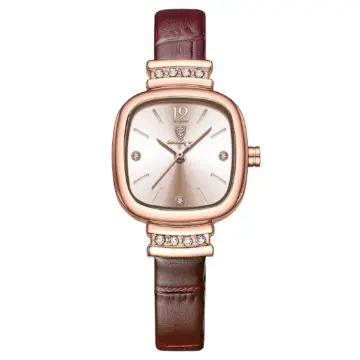 Luxury Square Diamond Leather Quartz Watch for Women