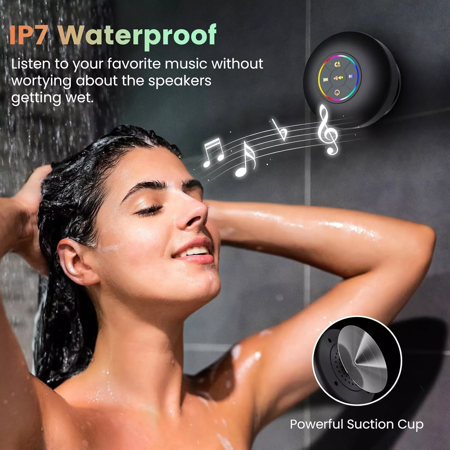 Waterproof Bluetooth Shower Speaker with LED & Strong Suction Cup - Image 3