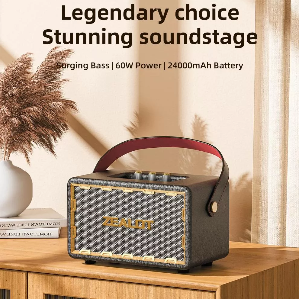 60W Retro Wooden Bluetooth Speaker with TF Card Slot and Loud Bass - Image 2