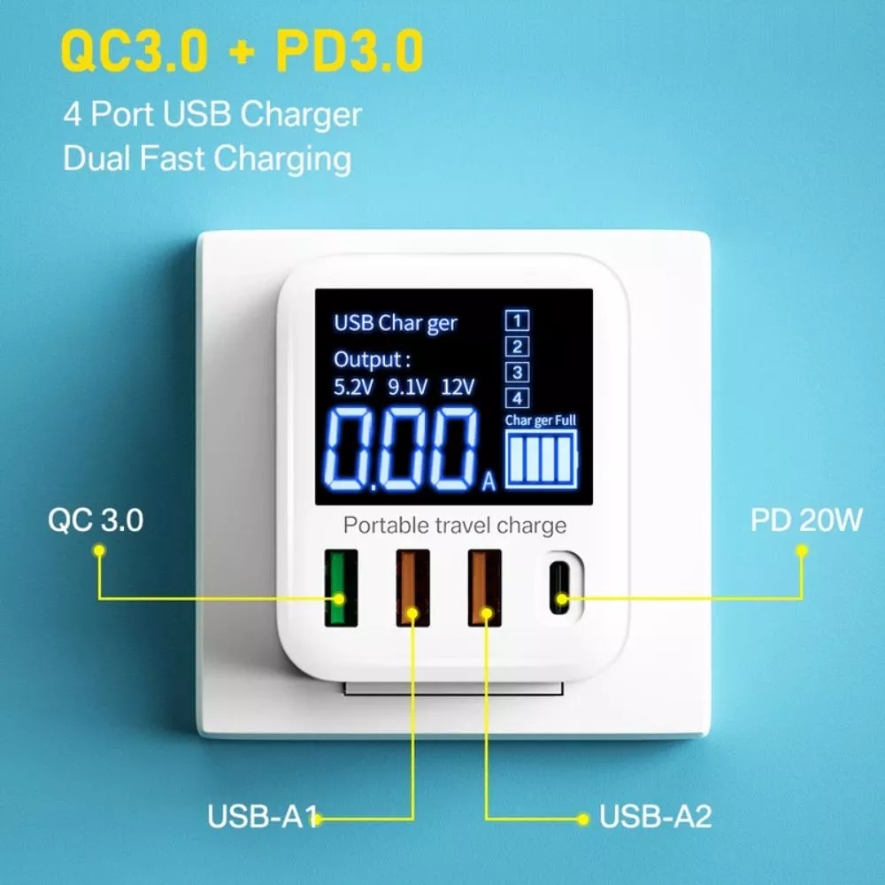 40W 4-Port USB Wall Charger with LED Display - Image 4