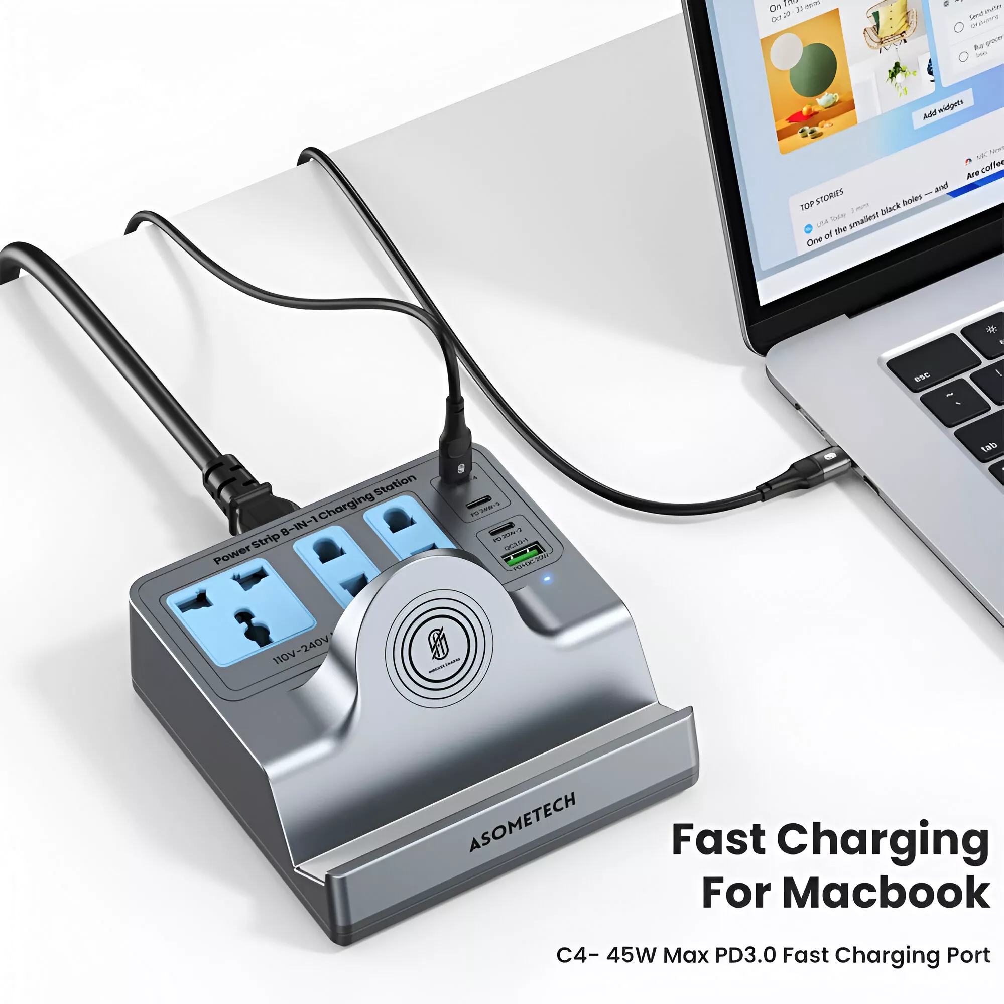 8-in-1 USB C Power Strip with PD Charging for MacBook, iPhone, Samsung - Image 3