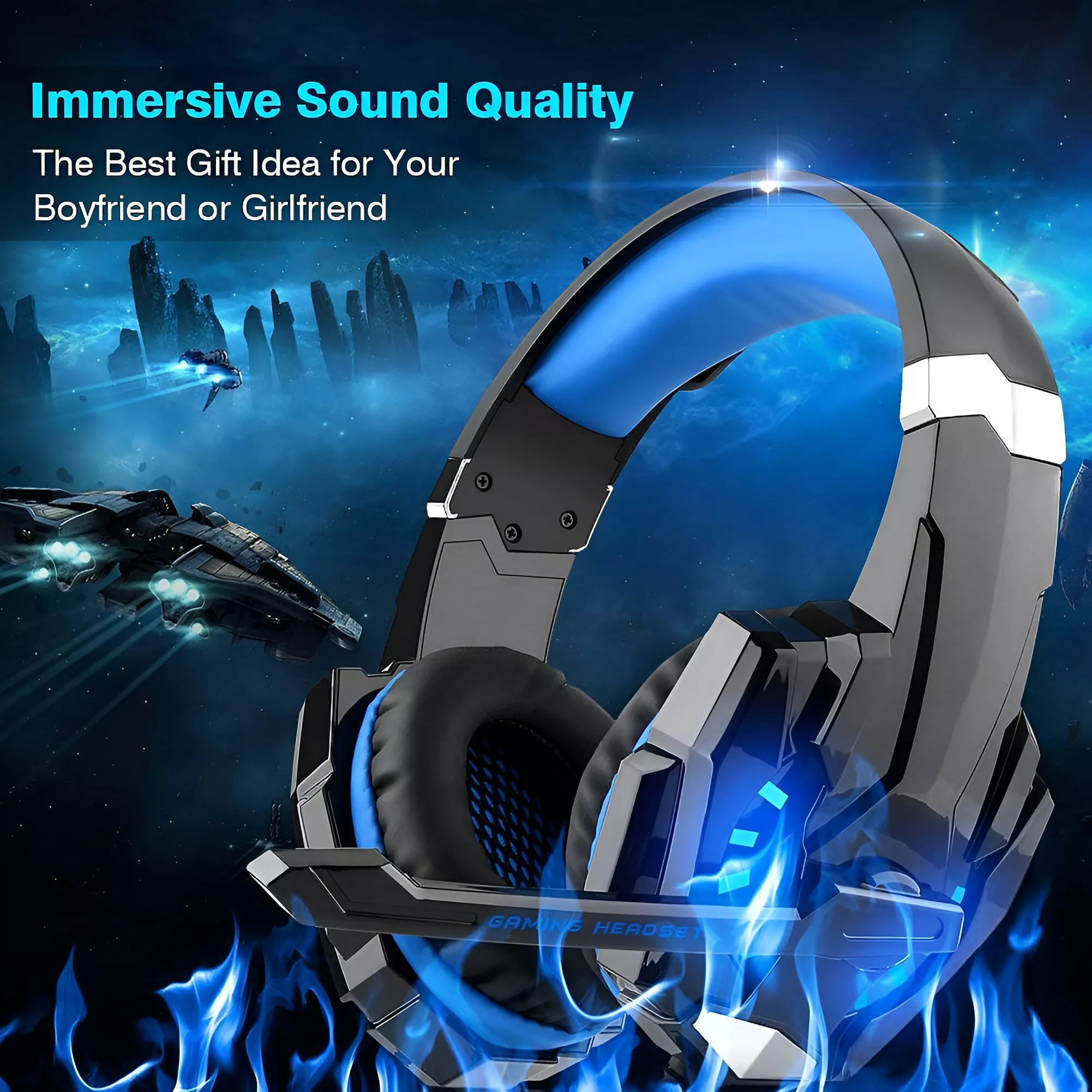 Wired Gaming Headset with Deep Bass, LED Lights & Mic for PS4, PS5, Xbox, PC - Image 2