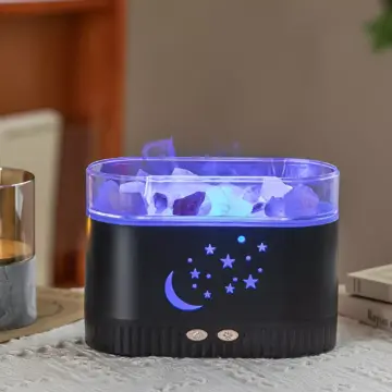 Crystal Salt Stone USB Aroma Diffuser with Fire Flame Lamp & Ultrasonic Humidifier