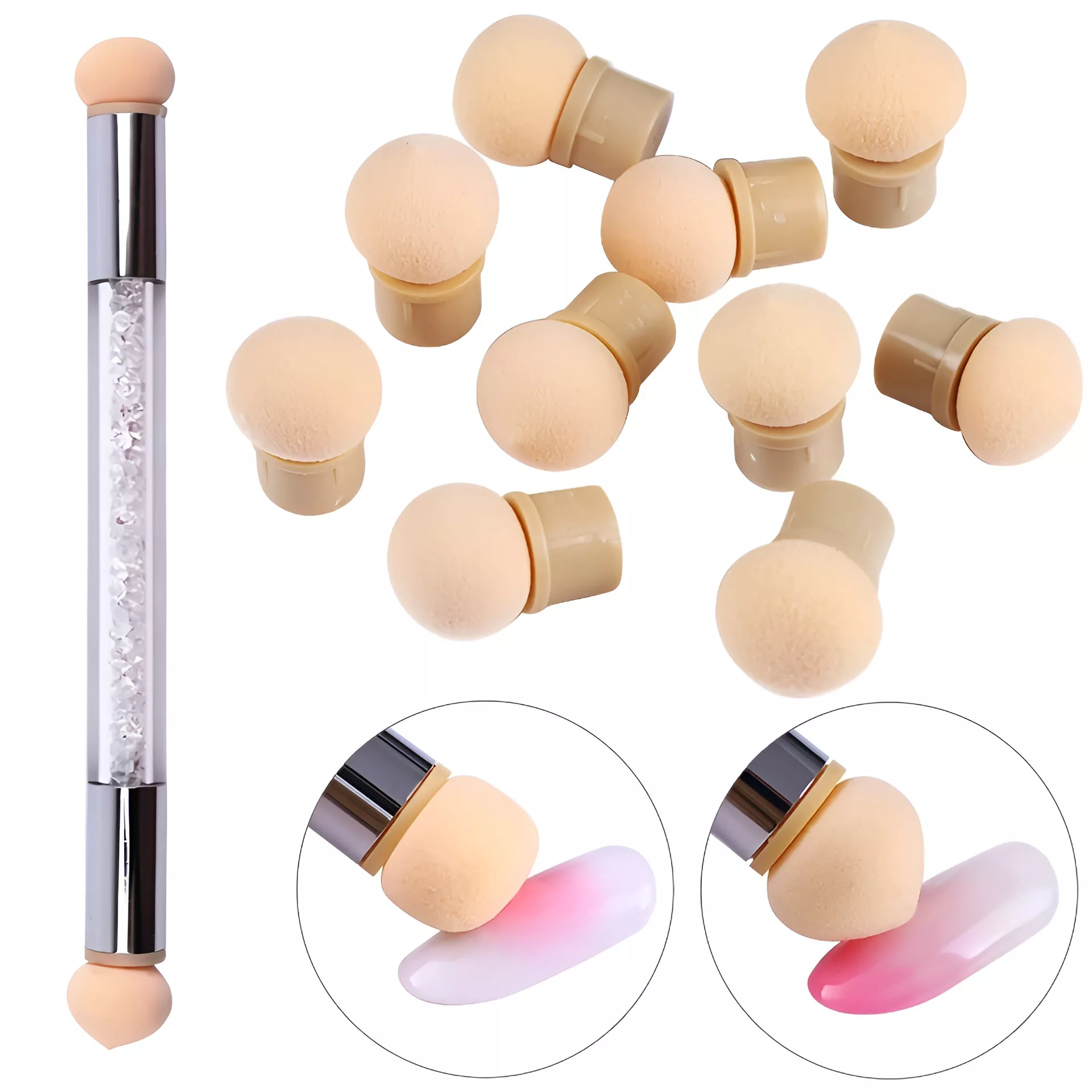 10Pcs Sponge Heads for Nail Art Gradient Brush & Dotting Pen - Image 2