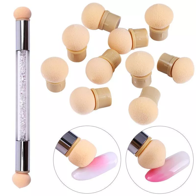 10Pcs Sponge Heads for Nail Art Gradient Brush & Dotting Pen