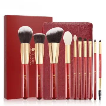 10Pcs Red Makeup Brush Set with Luxury Bag