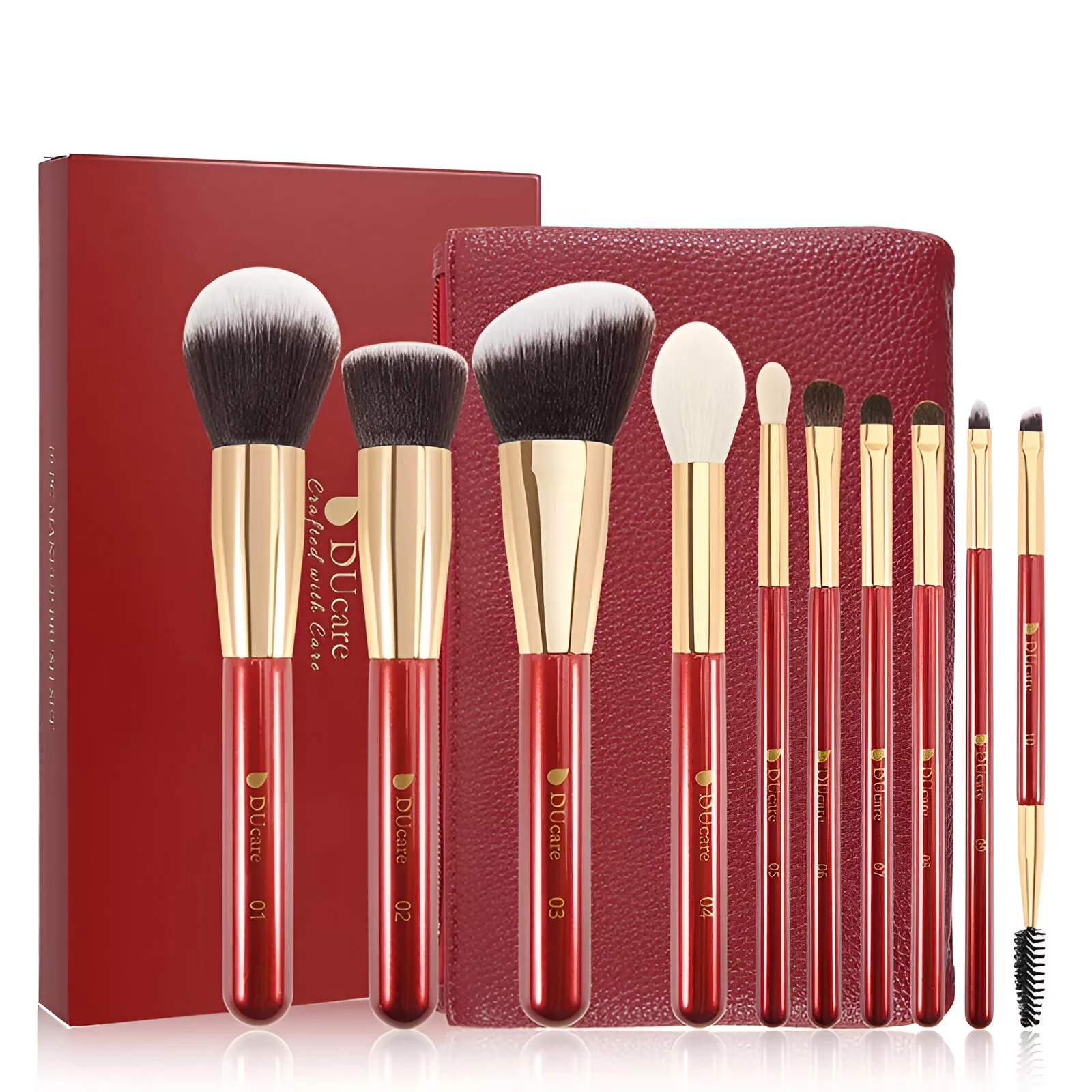 10Pcs Red Makeup Brush Set with Luxury Bag - Image 6