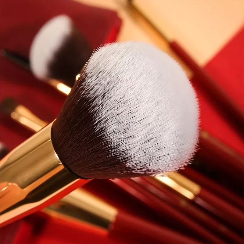 10Pcs Red Makeup Brush Set with Luxury Bag - Image 3