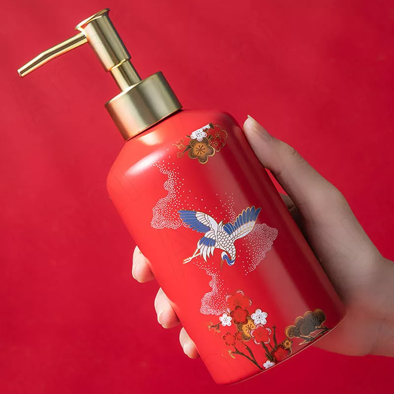 Elegant Crane Painted Ceramic Bathroom Accessories Set - Image 3