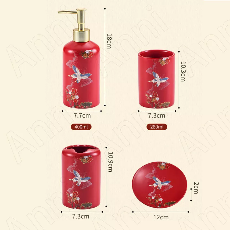 Elegant Crane Painted Ceramic Bathroom Accessories Set - Image 6