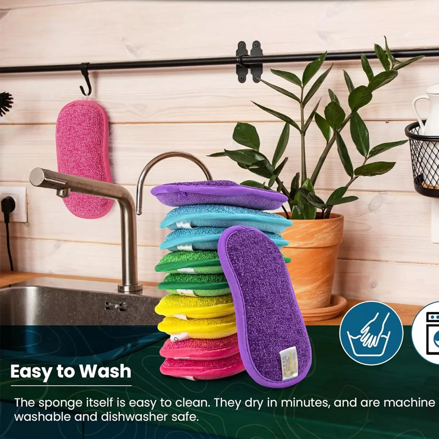 Non-Scratch Scrub Sponges for Dishes & Kitchen Cleaning - Image 2