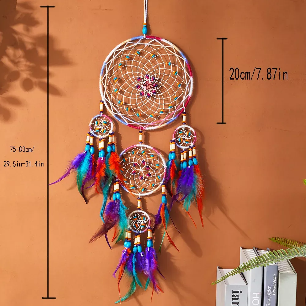 Handcrafted Crystal Dream Catcher with Colorful Feather Wind Chimes - Image 6