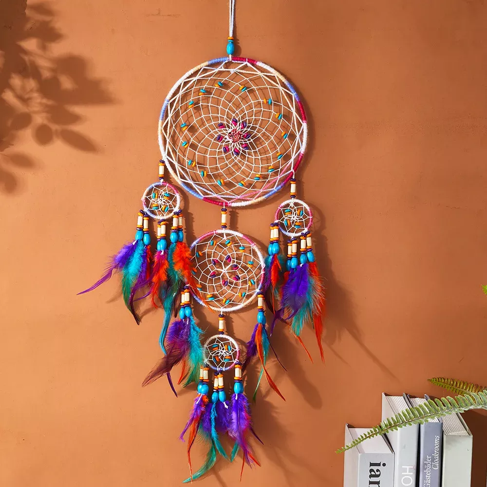 Handcrafted Crystal Dream Catcher with Colorful Feather Wind Chimes - Image 2
