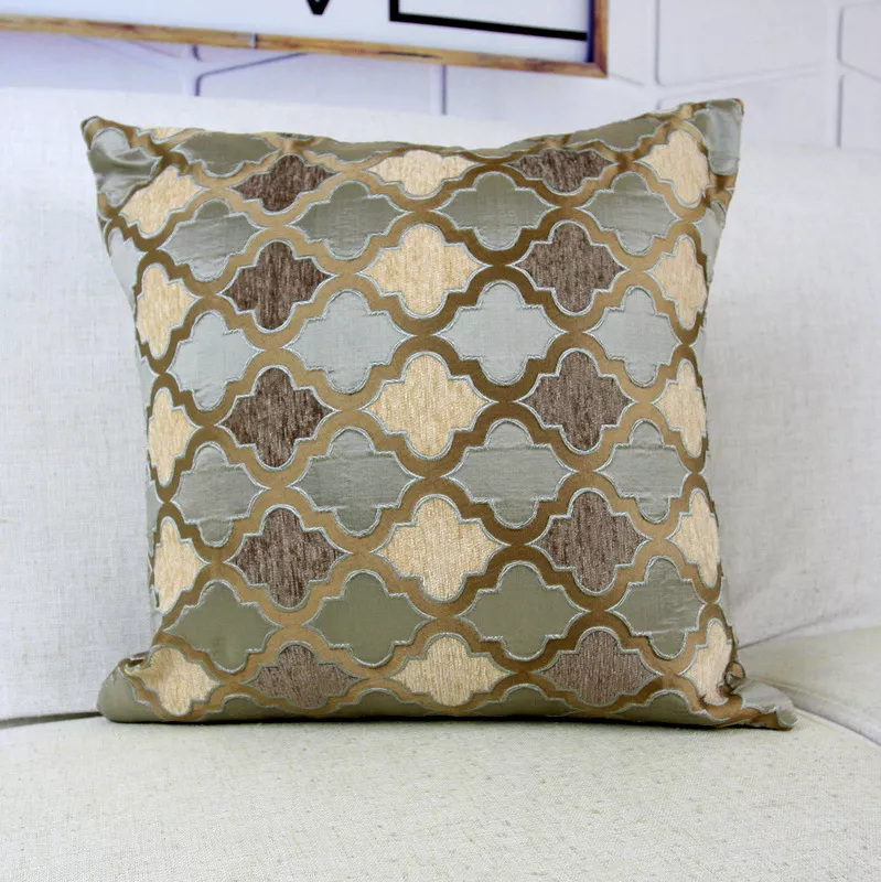 Grey & Coffee Moroccan Style Chenille Cushion Cover – 18” Decorative Pillow Case - Image 6