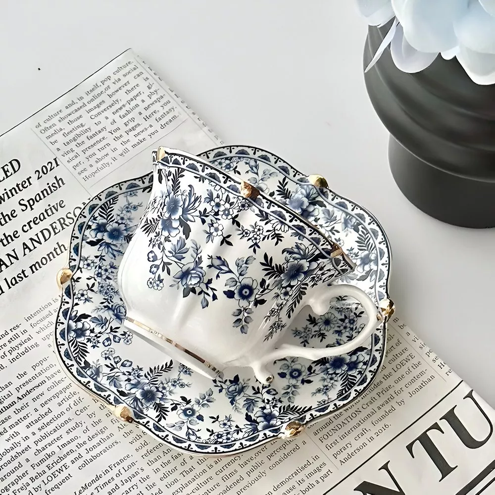 Blue and White Butterfly Ceramic Tea and Coffee Mug with Tray - Image 3