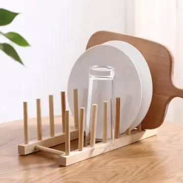 Multifunctional Wooden Plate Storage Rack for Kitchen