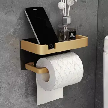 Elegant Space Aluminum Bathroom Paper Holder with Phone Shelf