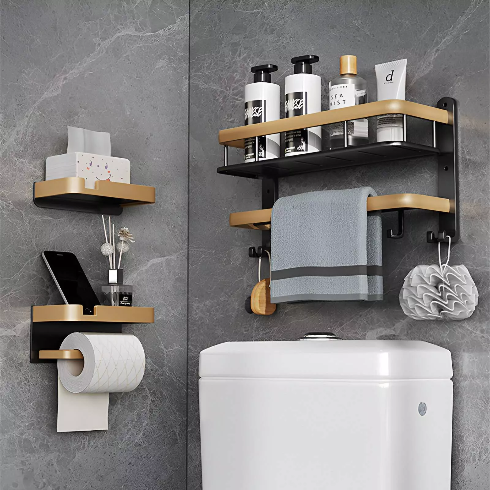 Elegant Space Aluminum Bathroom Paper Holder with Phone Shelf - Image 3