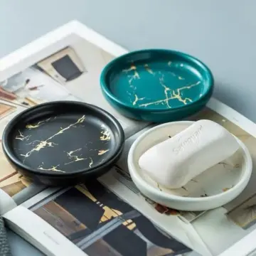 Luxury Round Marbled Ceramic Soap Dish - Elegant Bathroom Accessory