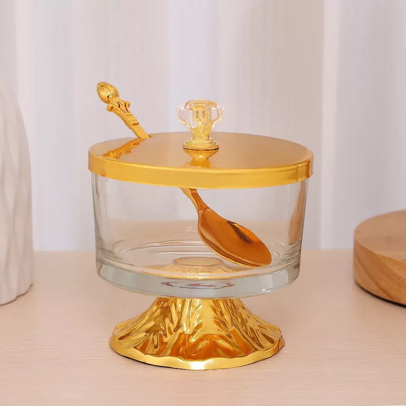 Elegant Golden Glass Seasoning Jar with Lid - Kitchen Storage Solution - Image 3