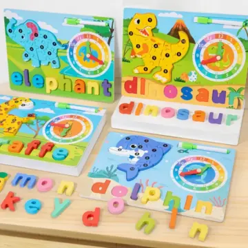 Montessori Wooden Animal Puzzle Drawing & Spelling Board