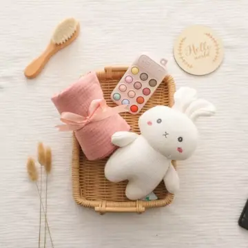 Baby Muslin Cotton Bath Towel Set with Pink Bunny Security Blanket