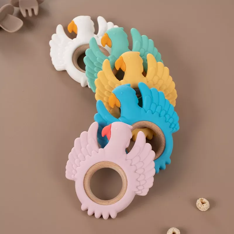 Baby Silicone Wooden Ring Teether - BPA Free, Cute Animal Shape for Infants