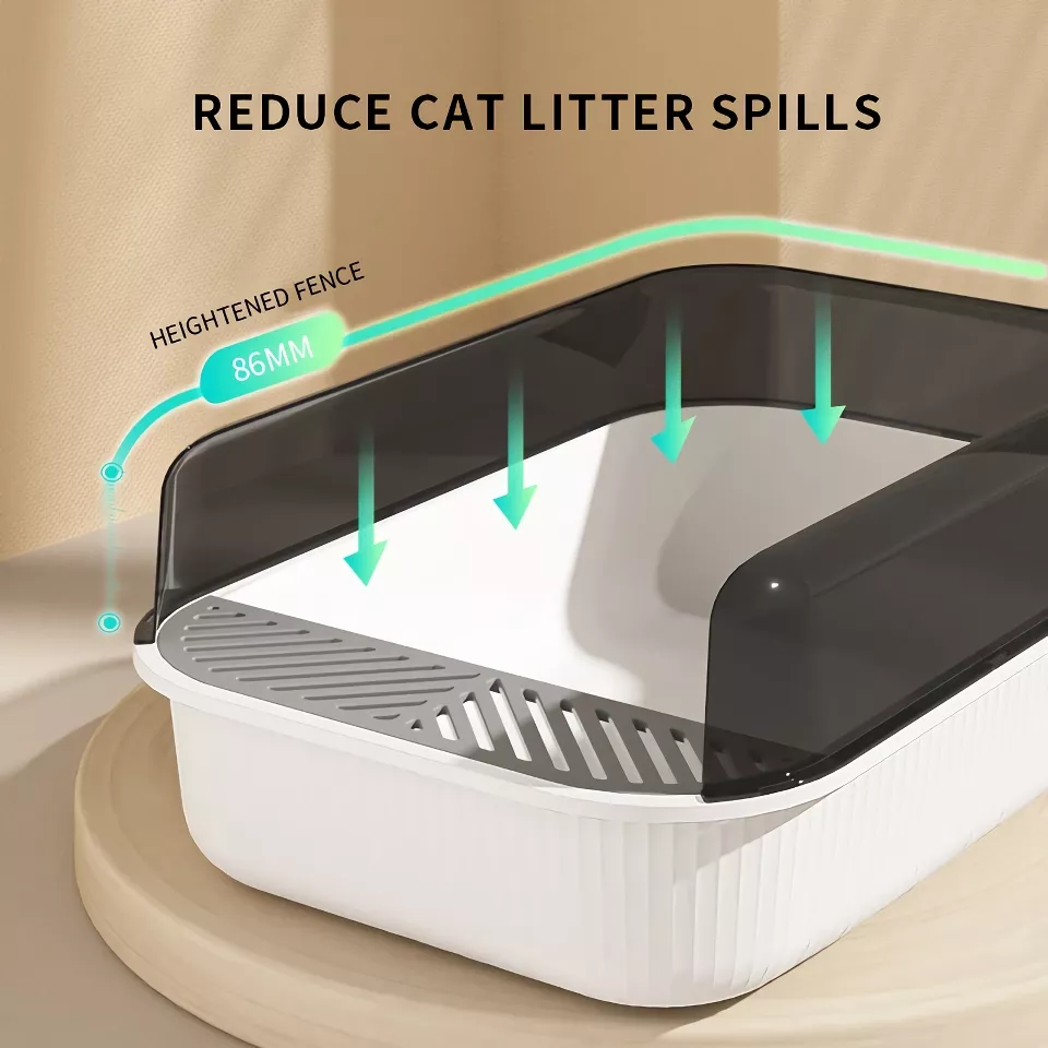 Large Capacity Semi-Closed Cat Litter Box with High Sides & Scoop - Image 5